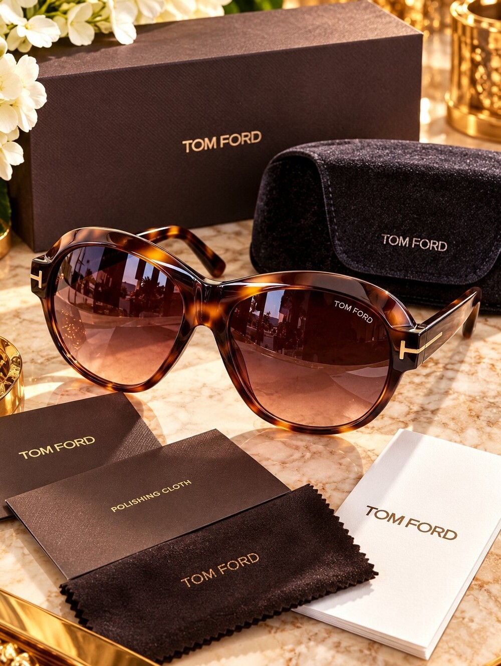 NEW Tom Ford Inger FT1113 53T Havana Bordeaux Sunglasses Full Set